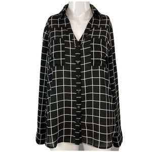 Express Shirt‎ Womens Sz S Portofino Black White Collar Top Button Up Pockets